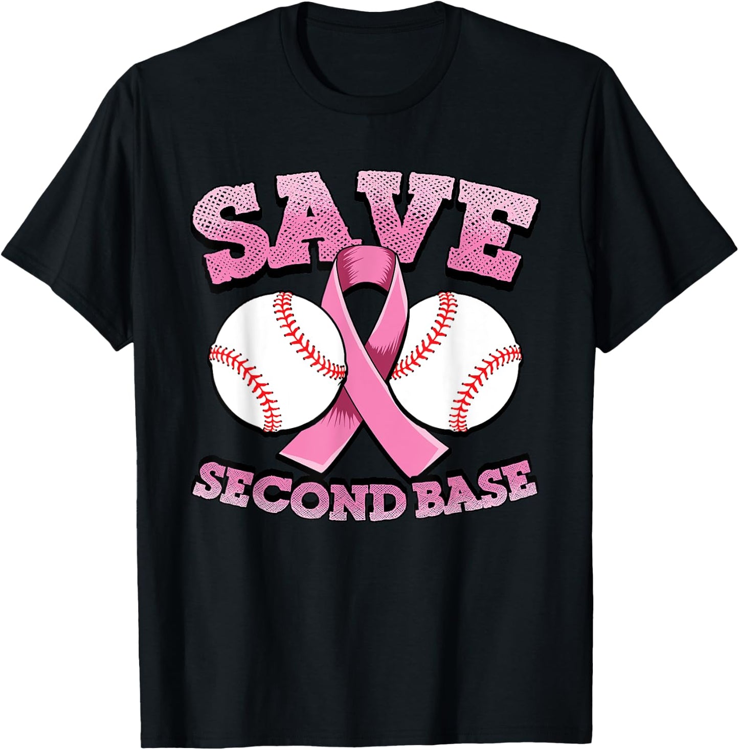 Breast cancer shirt men - baseball shirt - Save second base T-Shirt - T-Shirt | Black