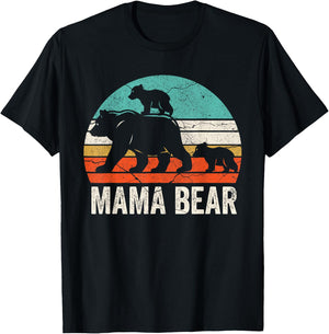 Cute Mama Bear 2 Cubs Shirt Mama Bear Twin Mom 2 Kids T-Shirt - T-Shirt | Black
