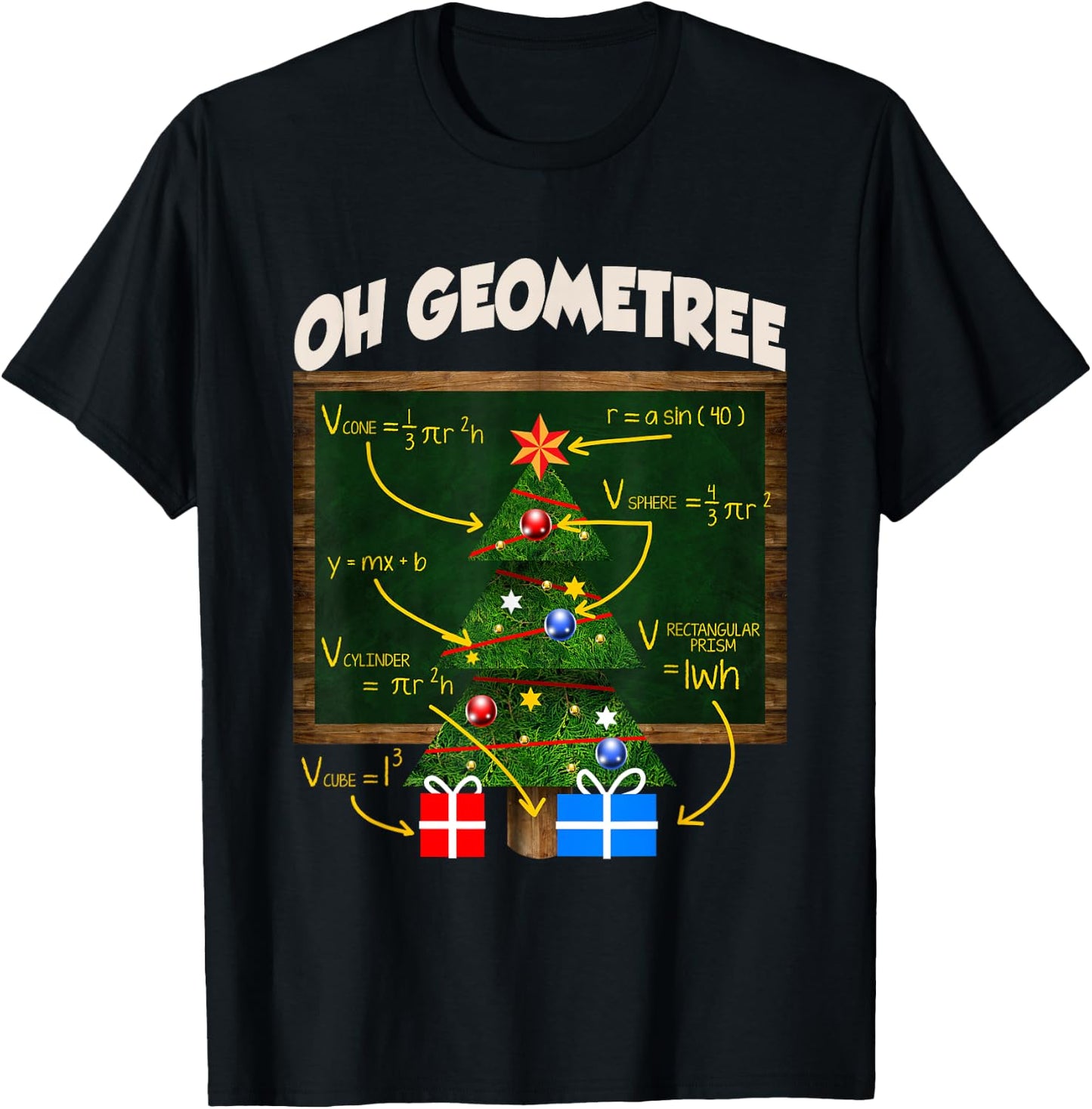 Oh Geometree Christmas Geometry Christmas Tree Math Teacher Women Kids T-Shirt - T-Shirt | Black