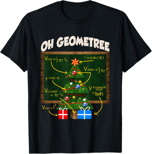 Oh Geometree Christmas Geometry Christmas Tree Math Teacher Women Kids T-Shirt - T-Shirt | Black