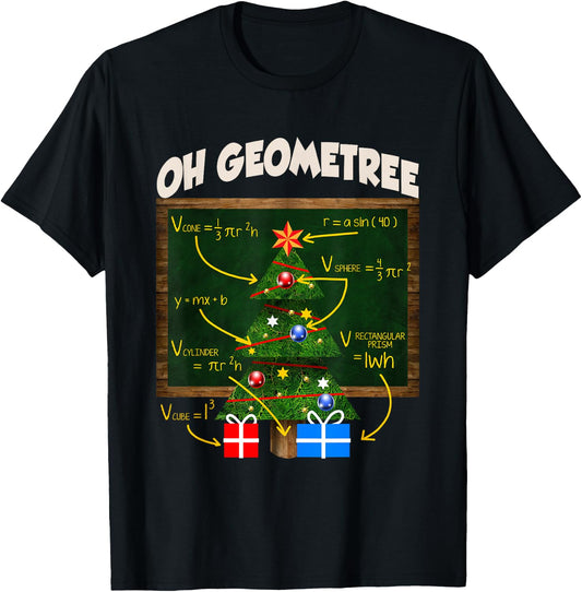 Oh Geometree Christmas Geometry Christmas Tree Math Teacher Women Kids T-Shirt - T-Shirt | Black