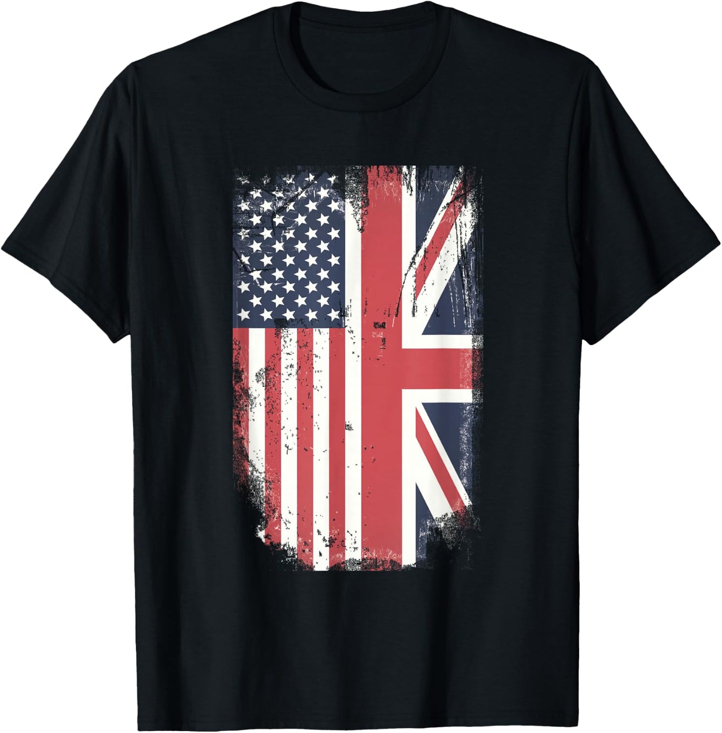 American Flag & British Flag USA UK Stars Stripes Union Jack T-Shirt - T-Shirt | Black