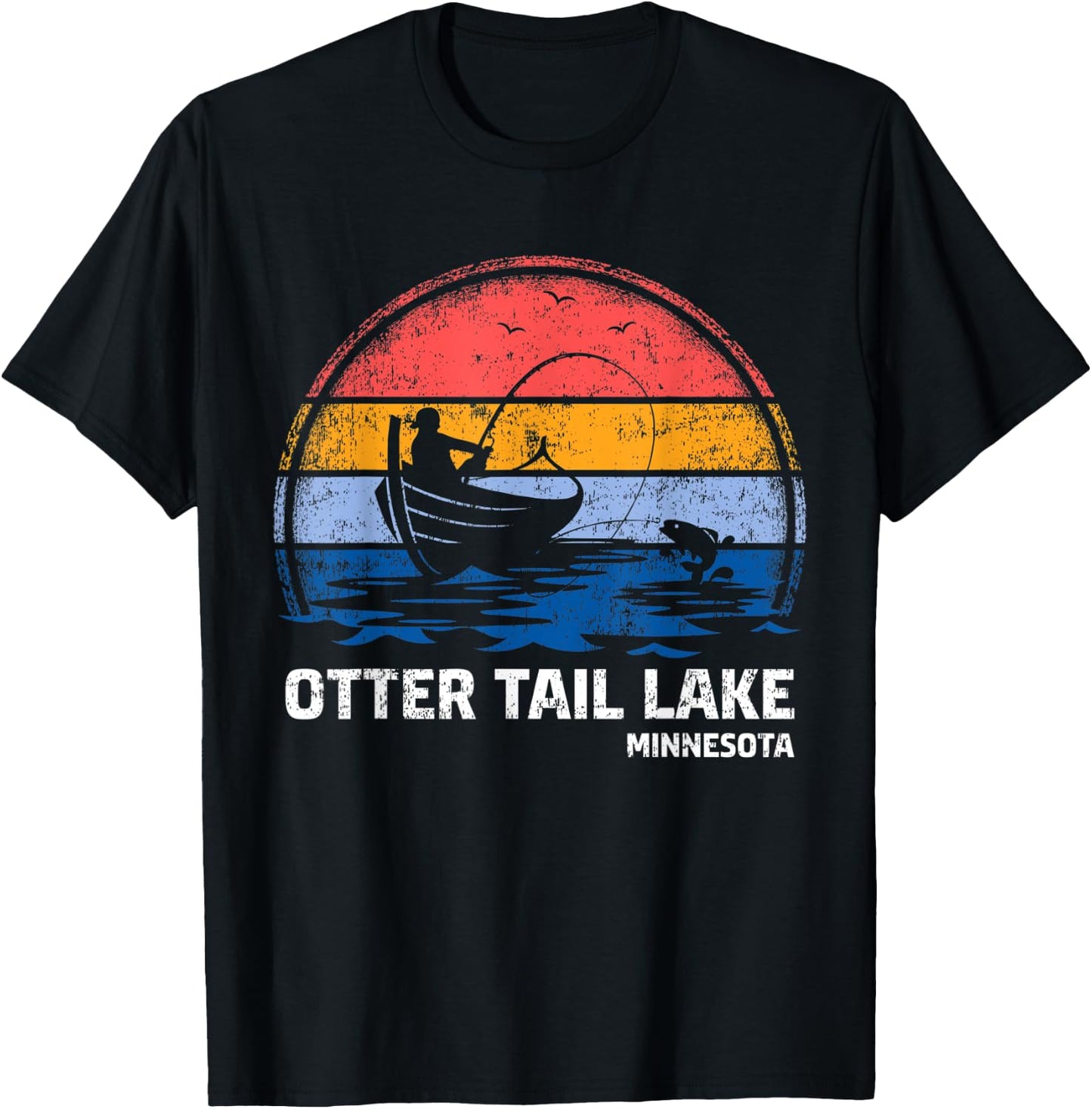 Vintage Retro Minnesota Otter Tail Lake Summer Fishing T-Shirt - T-Shirt | Black