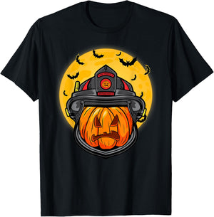 Firefighter Pumpkin Firefighter Halloween Fireman Halloween T-Shirt - T-Shirt | Black