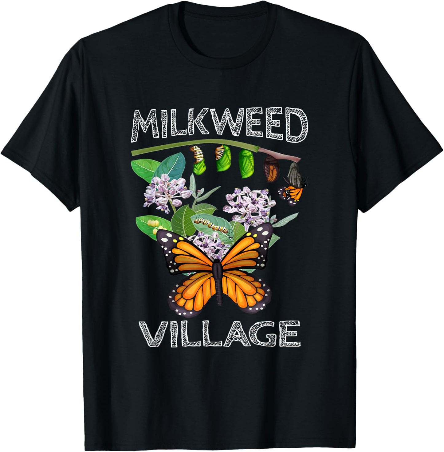 Milkweed Village Monarch Butterfly Metamorphosis T-Shirt - T-Shirt | Black