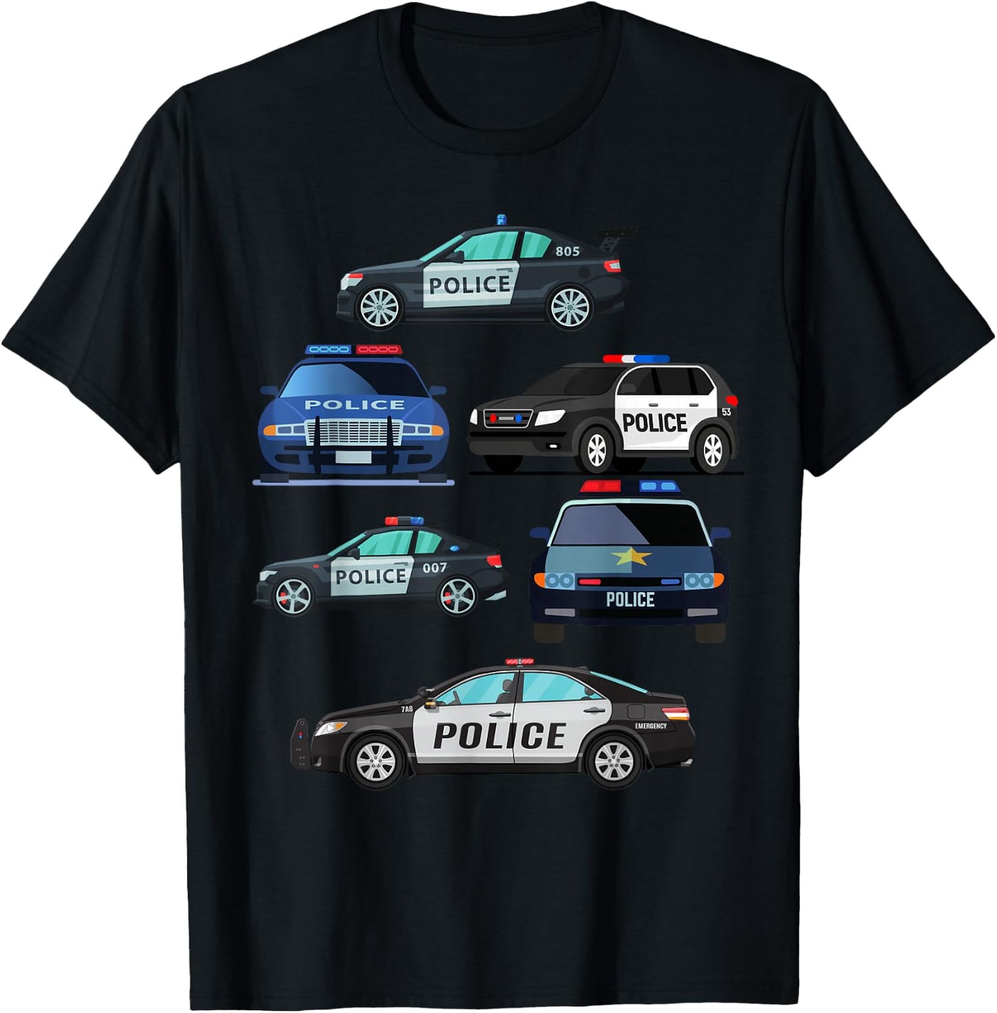 Police Vehicles for Kids Men Women Cop Cars Boys Toddler T-Shirt - T-Shirt | Black