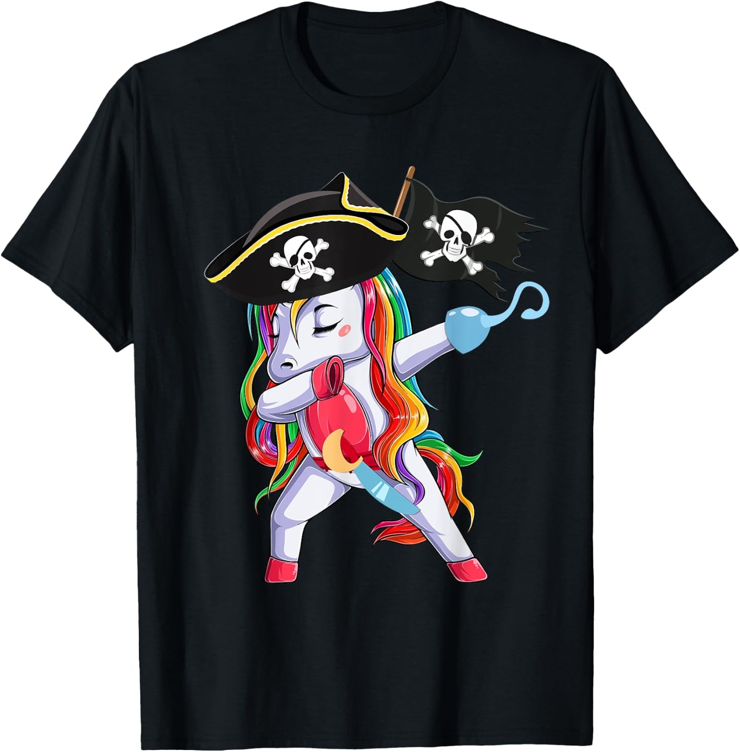 Halloween Dabbing Cute Pirate Unicorn Apparel Kids Girls T-Shirt - T-Shirt | Black