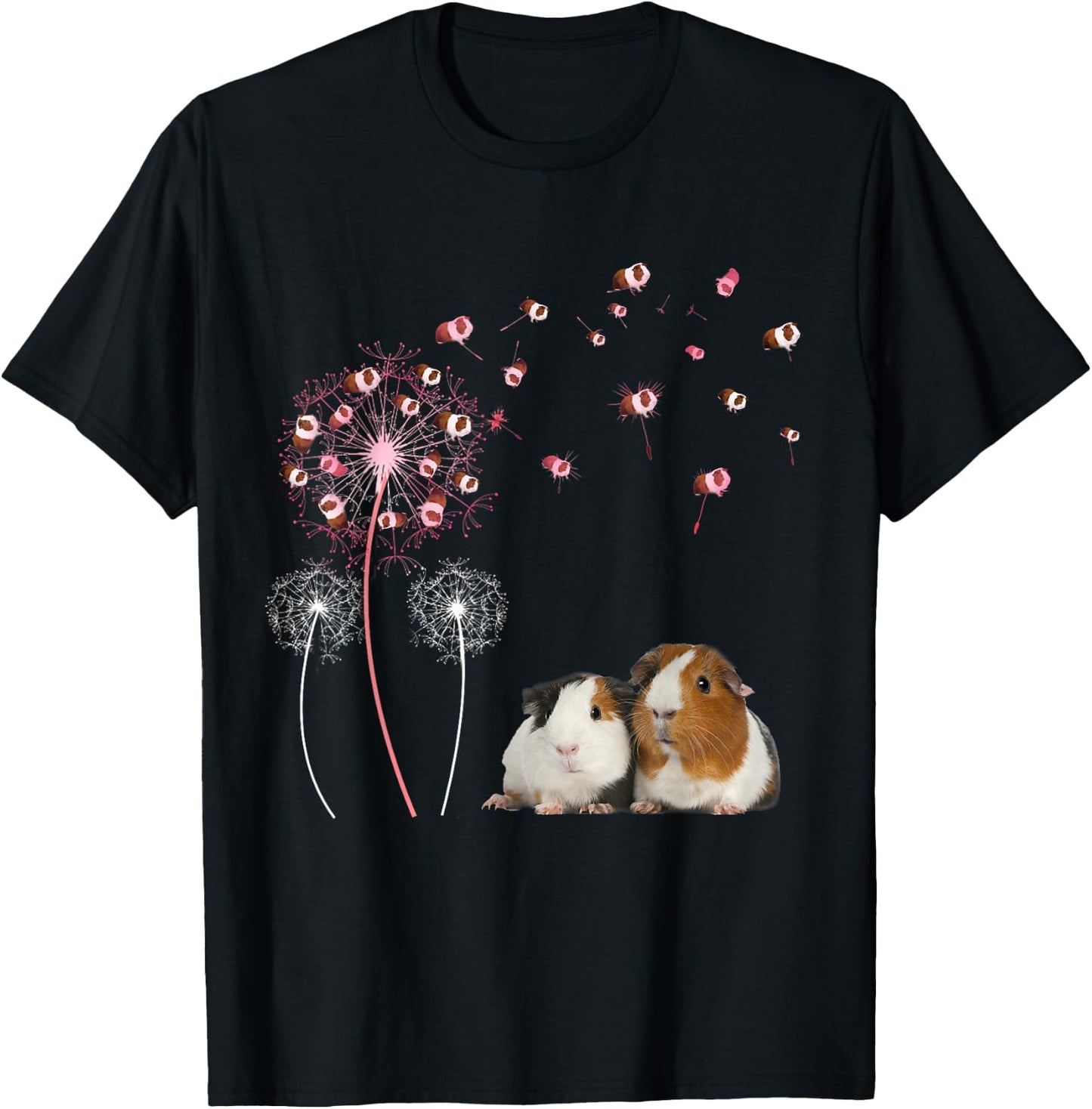 Dandelion Guinea Pig Cute Guinea Pig Floral Dandelion Spread T-Shirt - T-Shirt | Black