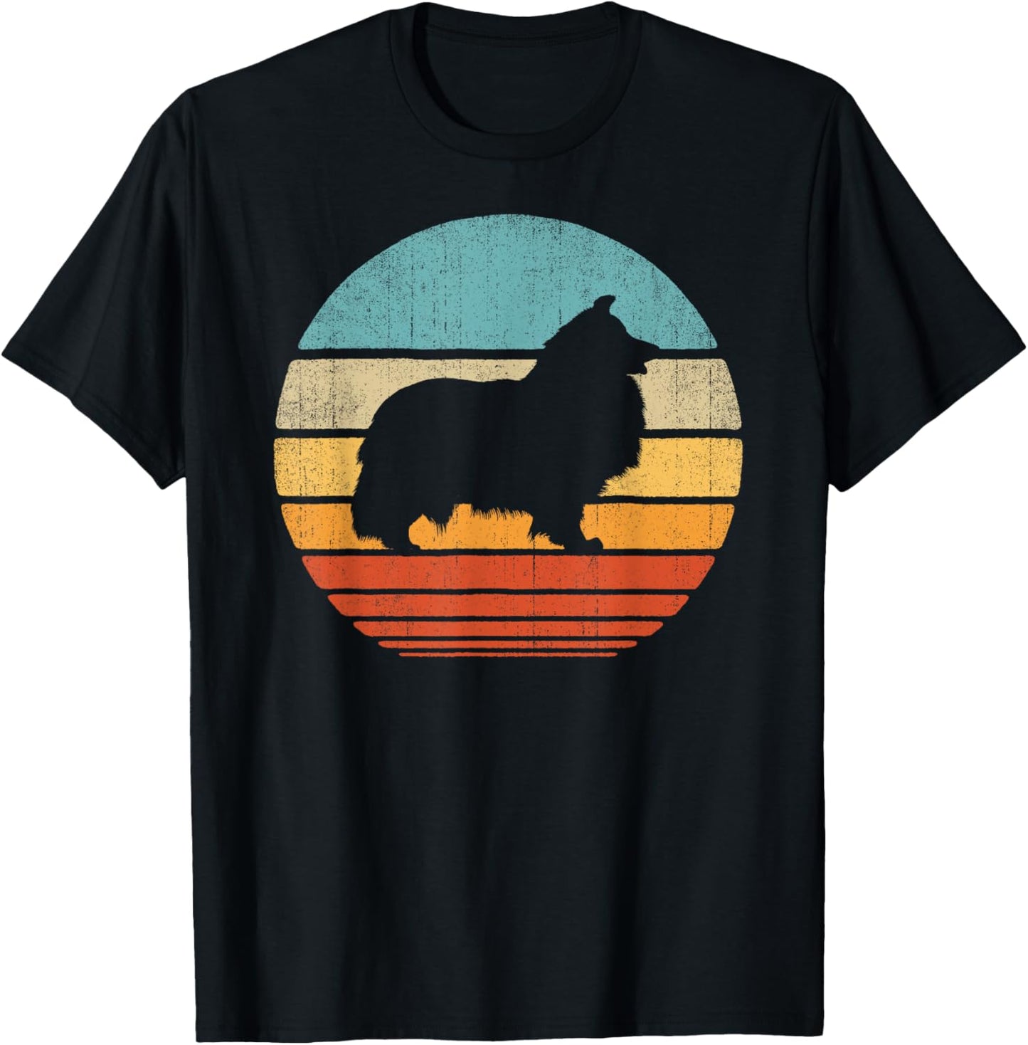 Sheltie Shetland Sheepdog Retro Vintage 60s 70s Sunset Dog T-Shirt - T-Shirt | Black