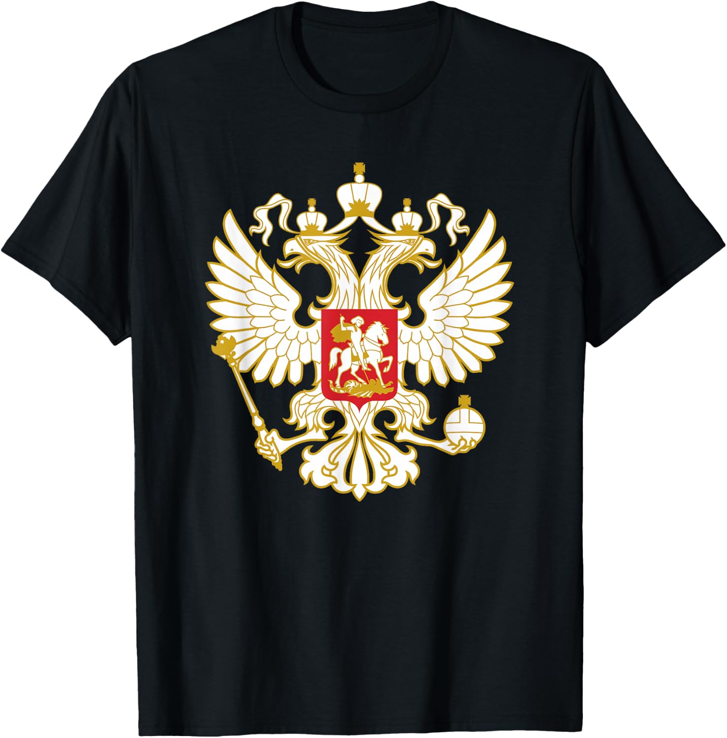 Russian Eagle Coat of Arms Russia Russian Flag T-Shirt - T-Shirt | Black