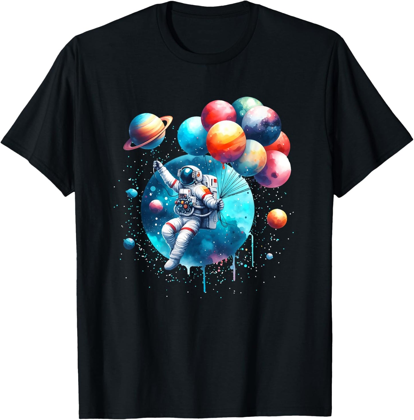 Astronaut Holding Planet Balloons Boys Girls Kids T-Shirt - T-Shirt | Black