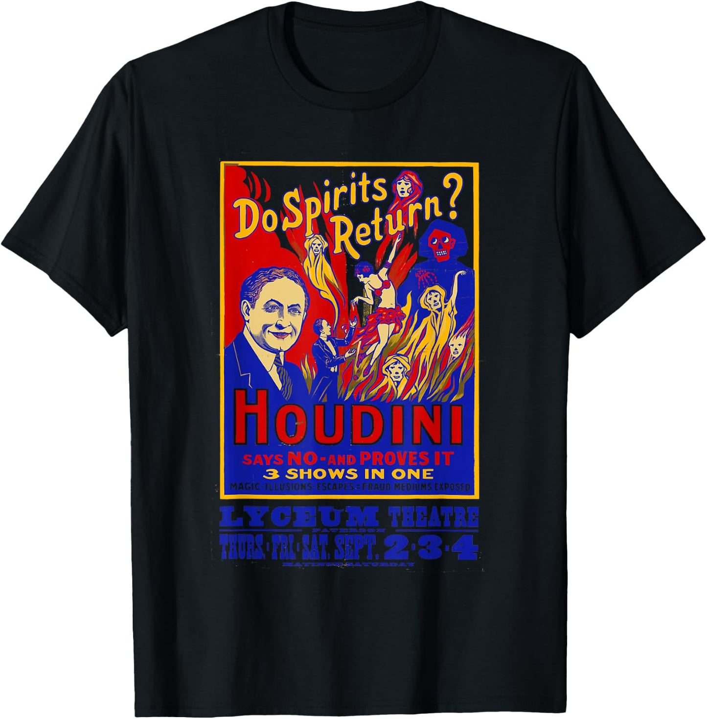 Vintage Houdini Magician Magic History Skeptical Atheist T-Shirt - T-Shirt | Black