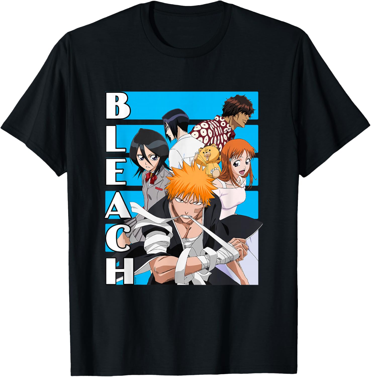 Bleach Characters with Blue Lines and Logo Anime T-Shirt - T-Shirt | Black