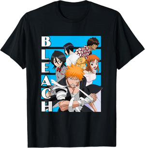 Bleach Characters with Blue Lines and Logo Anime T-Shirt - T-Shirt | Black