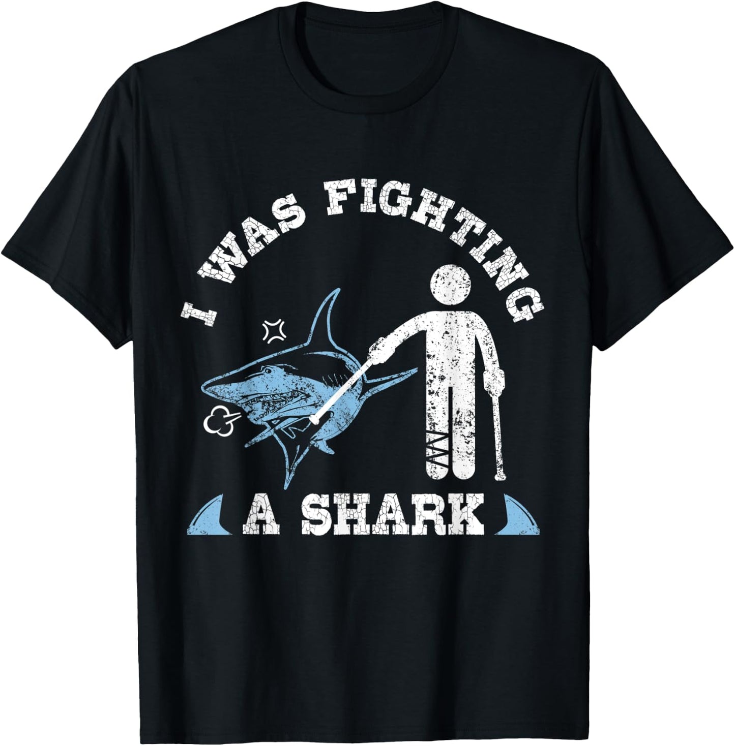 I Was Fighting A Shark Funny Broken Leg Foot Injury Crutches T-Shirt - T-Shirt | Black