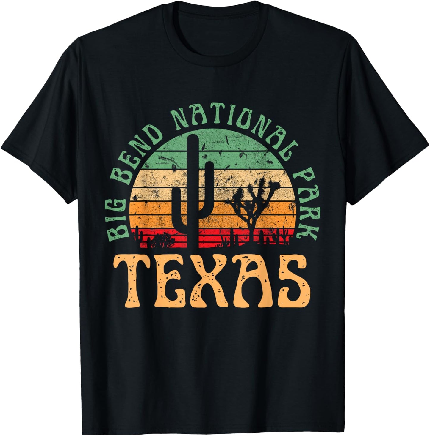 Big Bend National Park Texas Desert Hiking Retro Sunset T-Shirt - T-Shirt | Black
