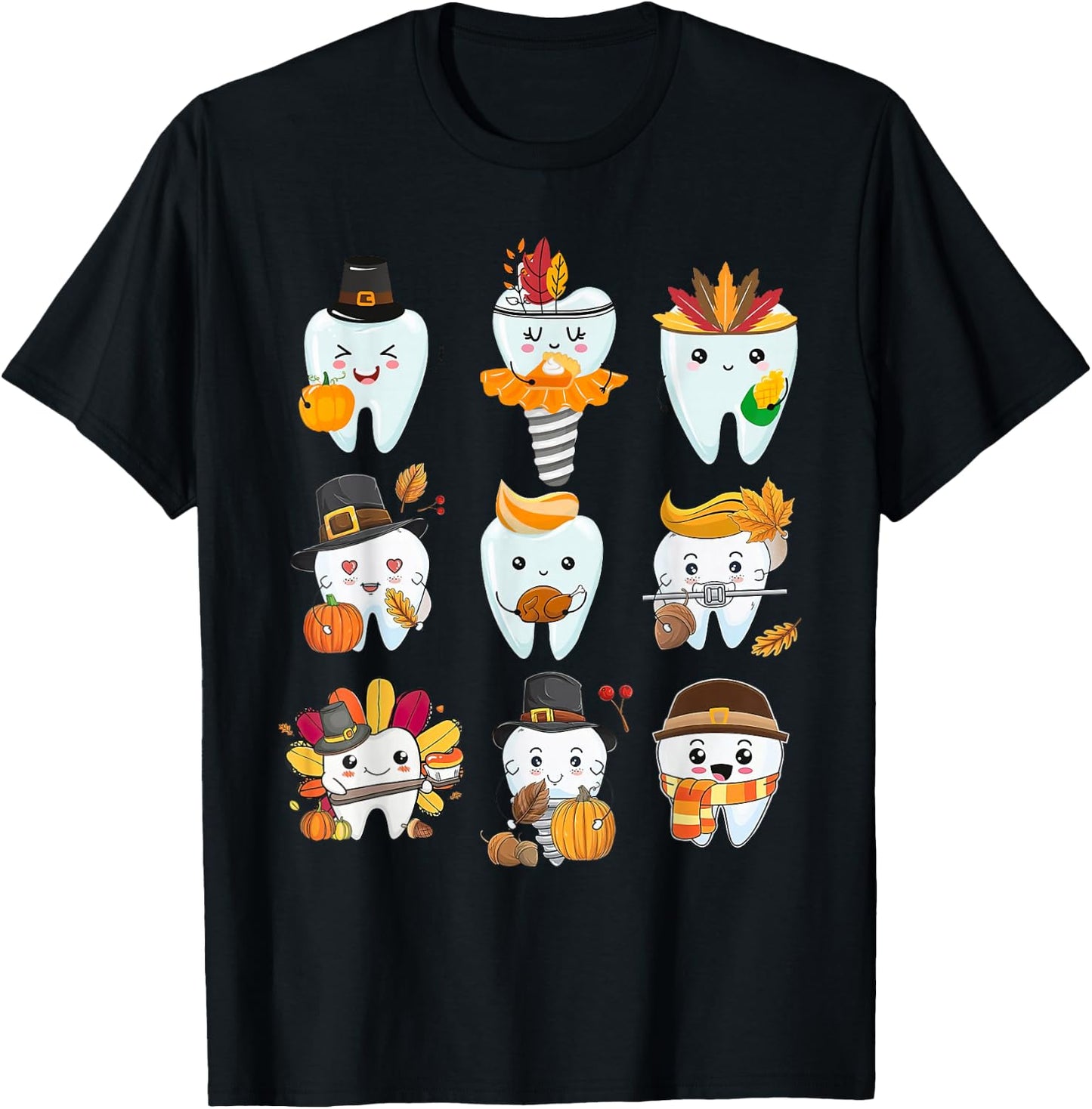 Cute Teeth Dental Squad Dental Assistant Thanksgiving T-Shirt - T-Shirt | Black