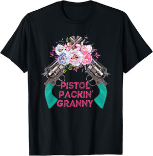 Pistol Packin Granny Grandma Gun Rights 2nd Amendment T-Shirt - T-Shirt | Black
