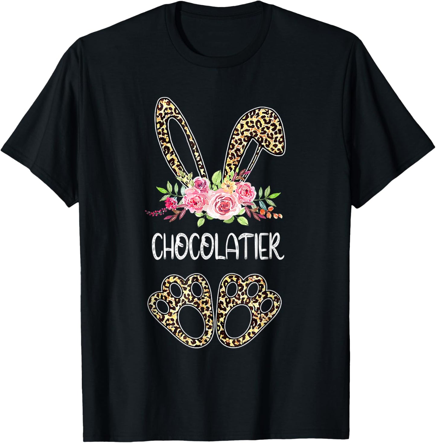 Chocolatier Bunny Leopard Flowers Easter 2022 T-Shirt - T-Shirt | Black