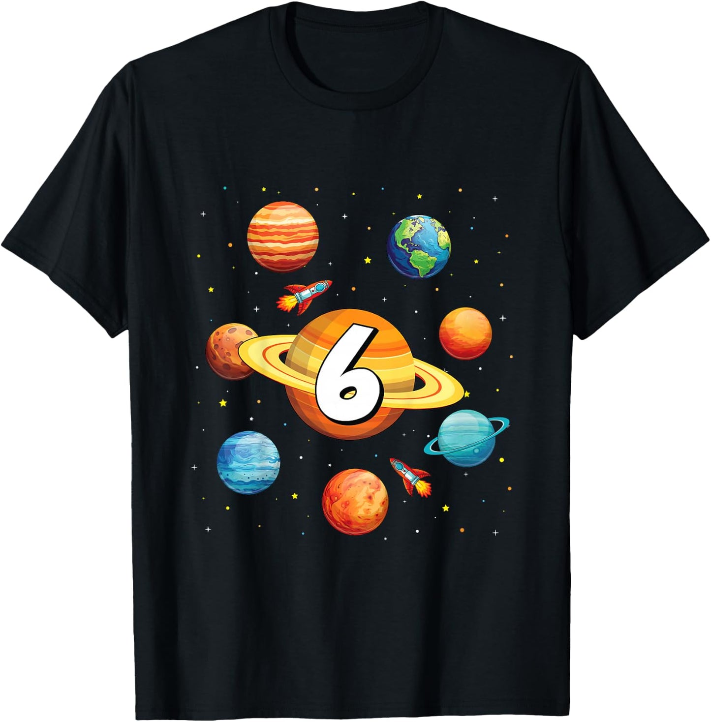 Kids 6 Year Old Shirt Boys Kids Space Solar Planets 6th Birthday T-Shirt - T-Shirt | Black