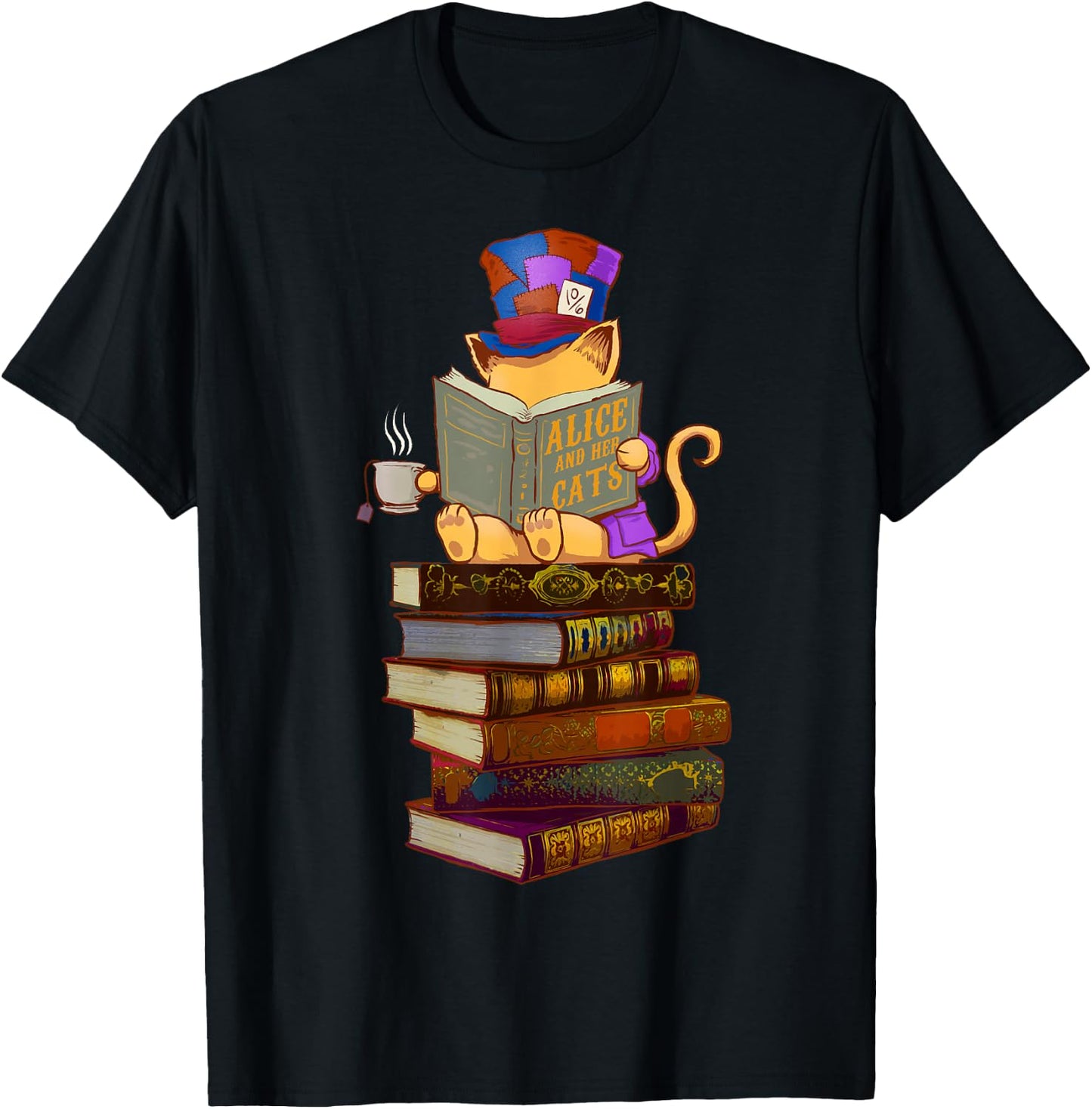 Kittens, Cats, tea party and books T-Shirt - T-Shirt | Black