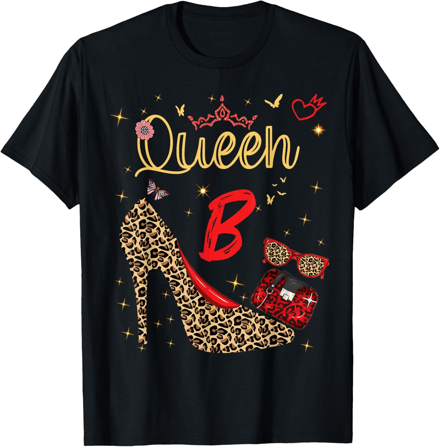Queen Letter B Initial Name Leopard Heel Letter b Alphapet T-Shirt - T-Shirt | Black