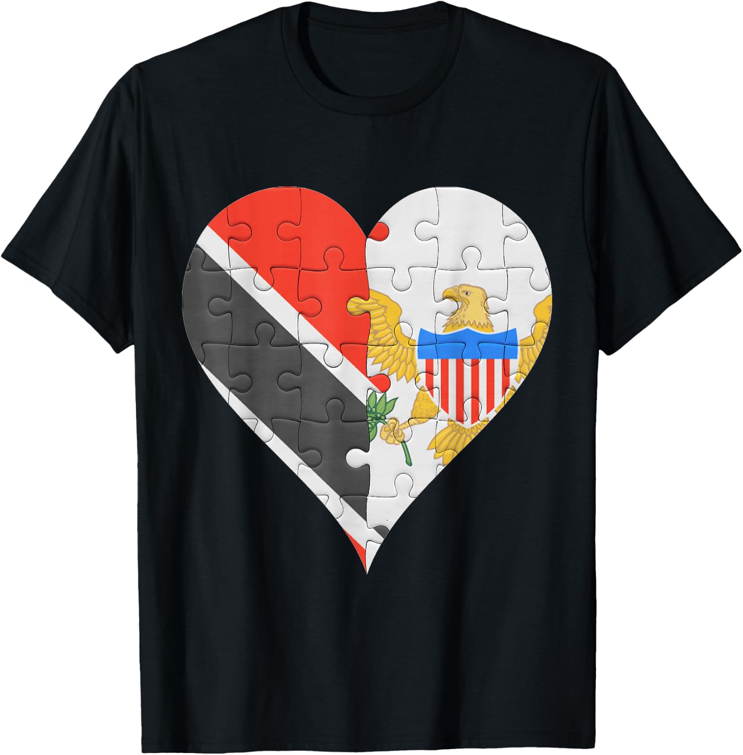 Trinidadian And Tobagoan Virgin Islander Flag Heart T-Shirt - T-Shirt | Black