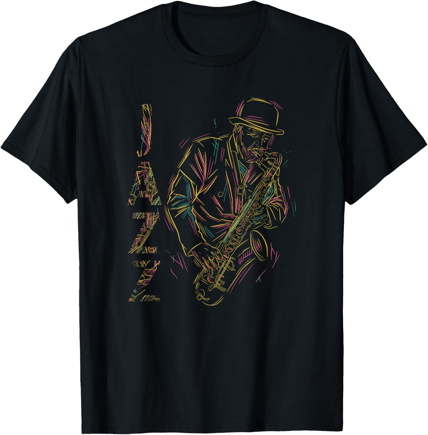 Music Retro Blues Man plays saxophone jazz T-Shirt - T-Shirt | Black