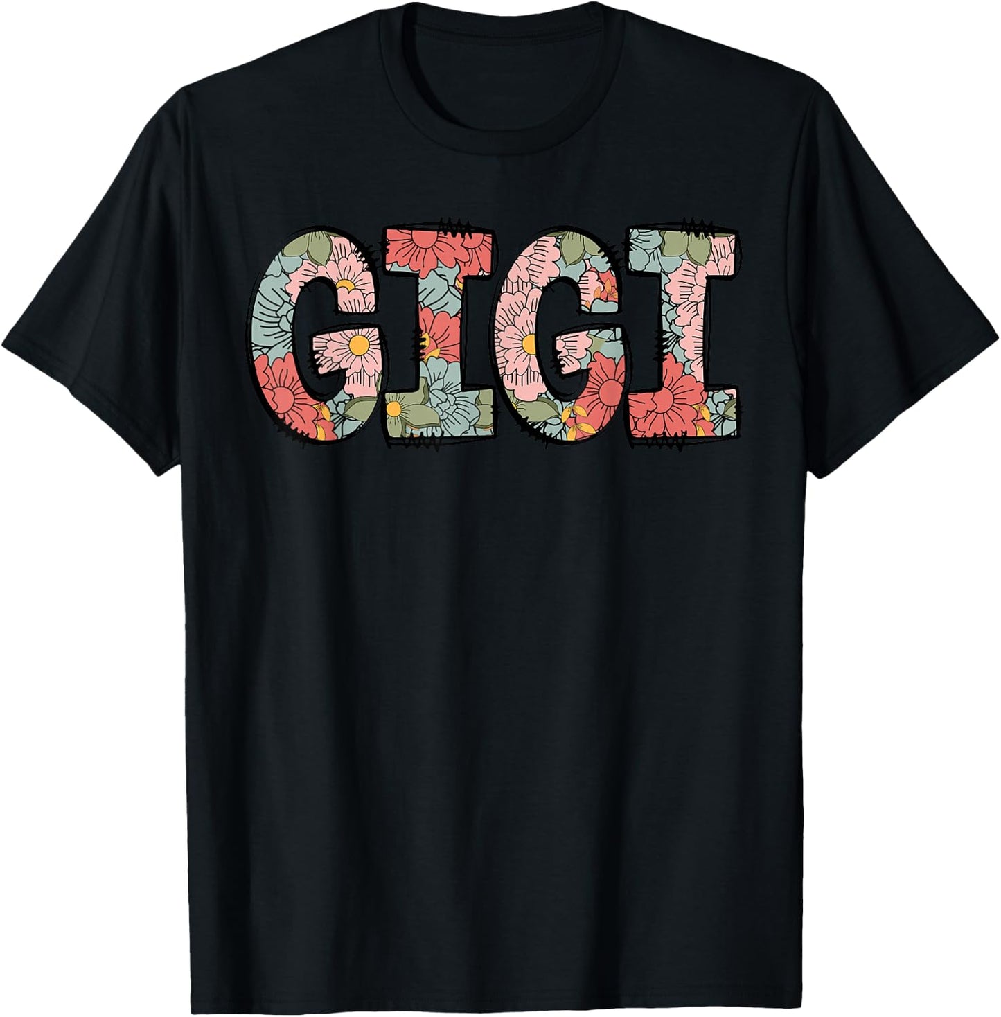Retro Gigi Colourful Flowers Groovy Daisy Flower T-Shirt - T-Shirt | Black