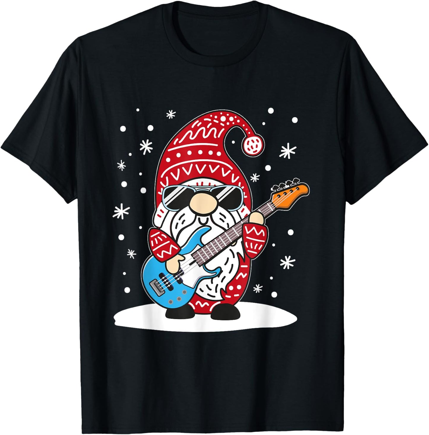 Christmas Bass Guitar Gnome Bass Player Music Lover Musician T-Shirt - T-Shirt | Black