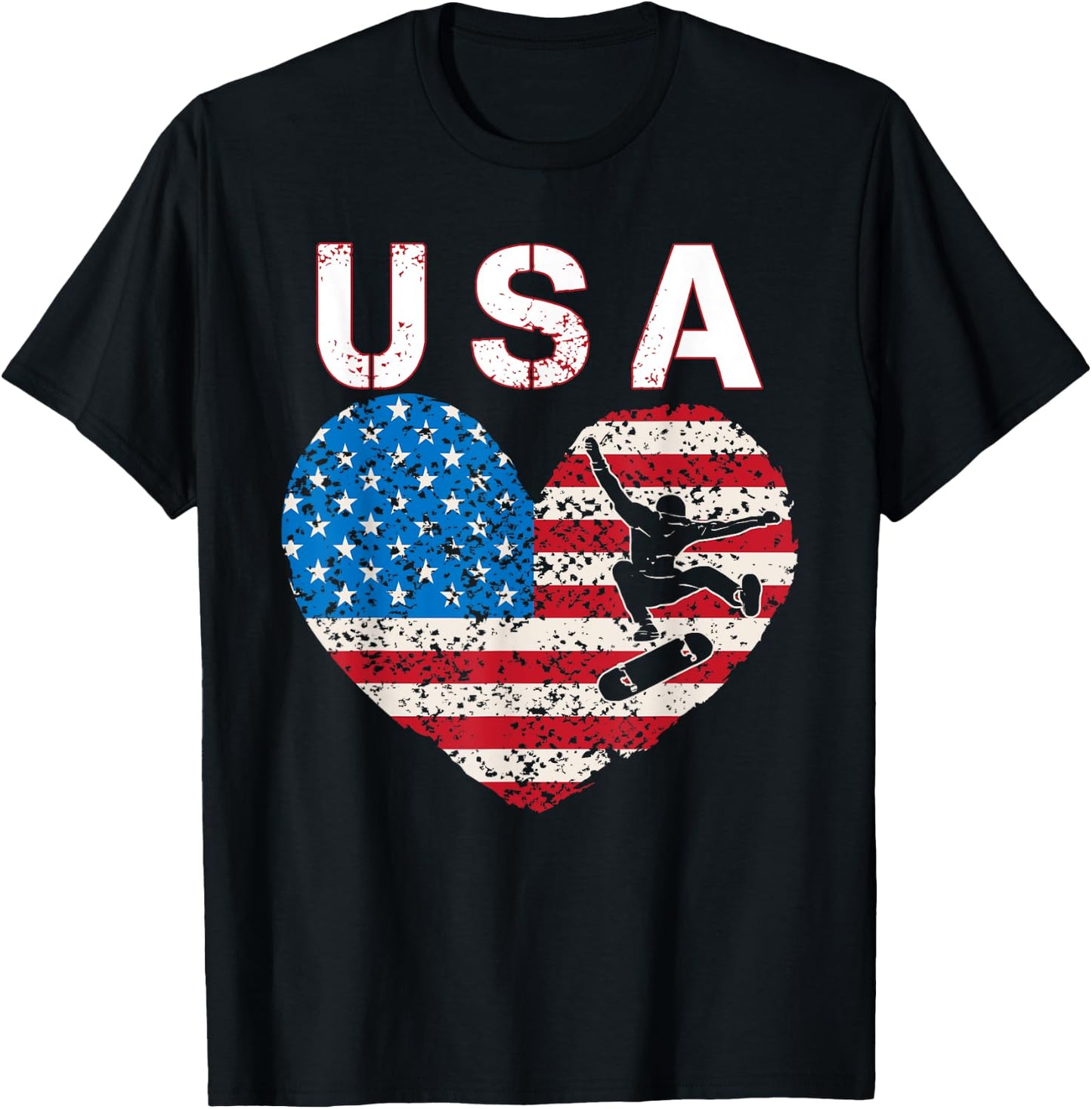 USA Skateboarding team American flag US skater men women T-Shirt - T-Shirt | Black