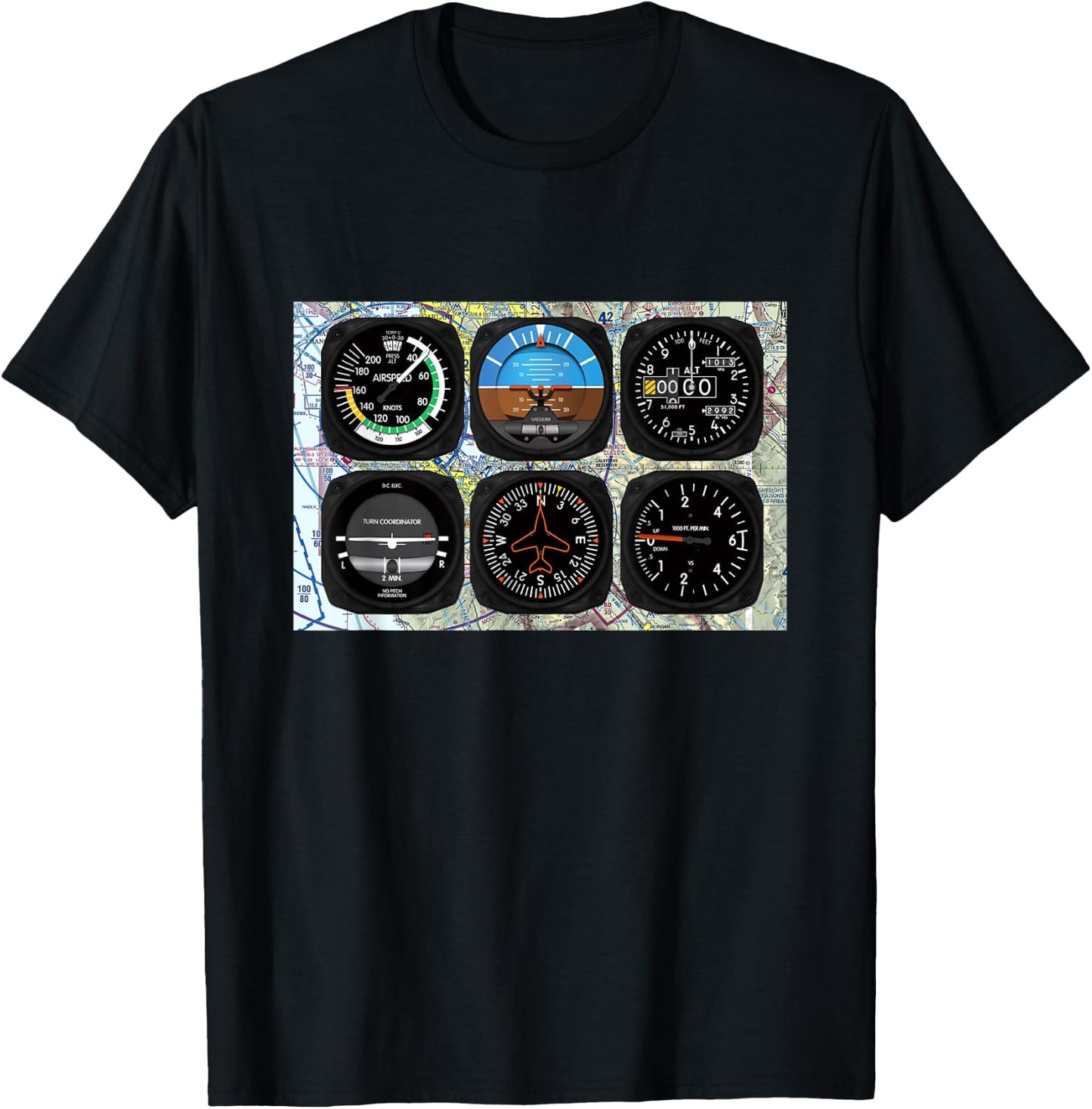 Aviation Pilot 6 Pack Instrument T-Shirt - T-Shirt | Black