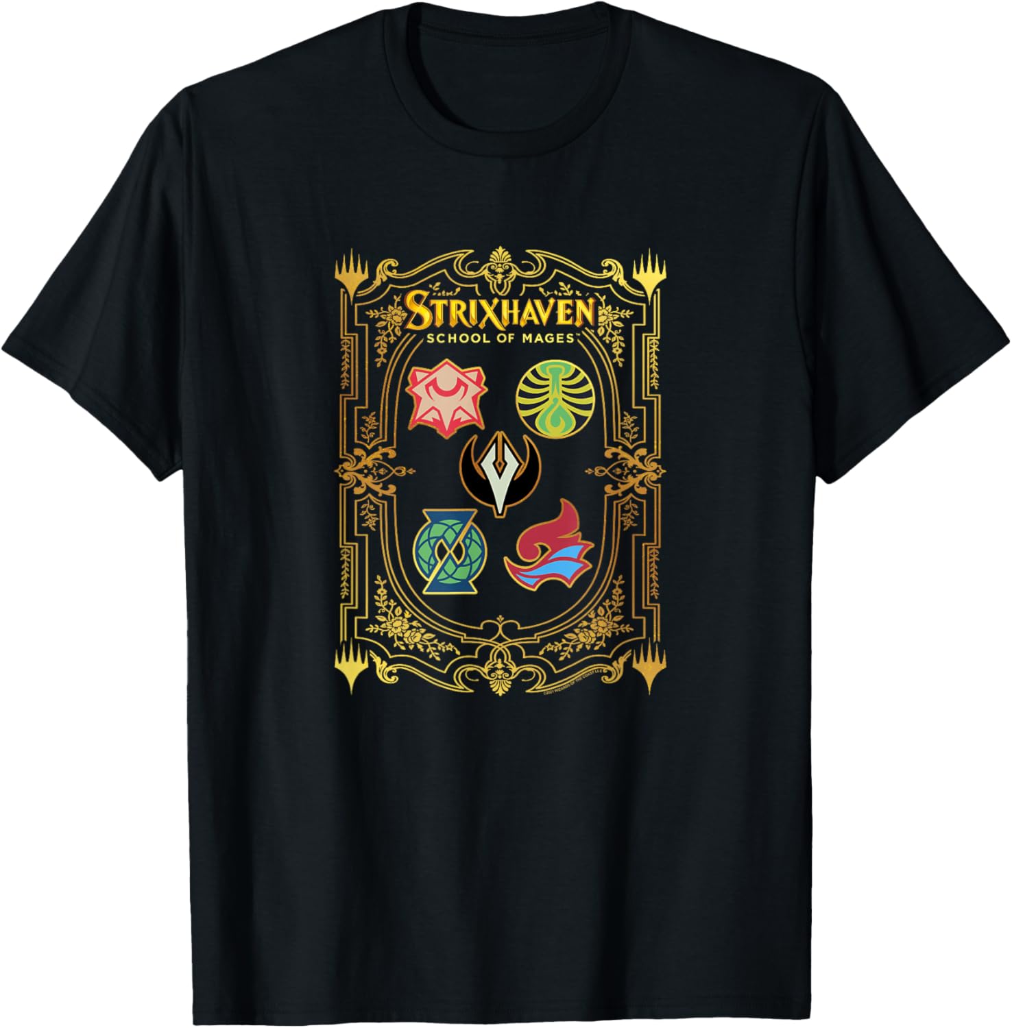 Magic: The Gathering Strixhaven Magic School Bordered Crests T-Shirt - T-Shirt | Black