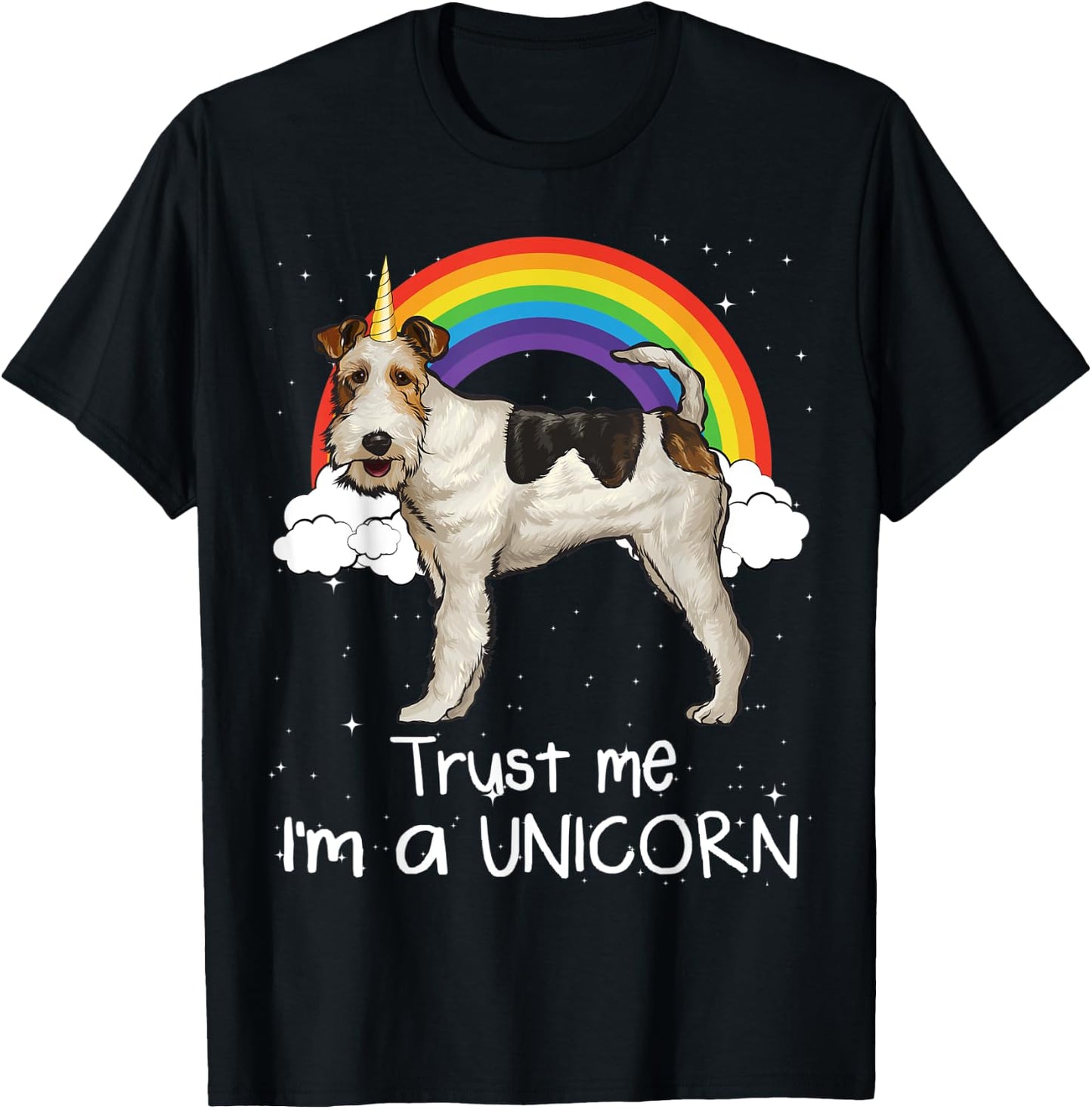 Rainbow Wire Fox Terrier Trust Me I'm A Unicorn Dog Women Kids T-Shirt - T-Shirt | Black