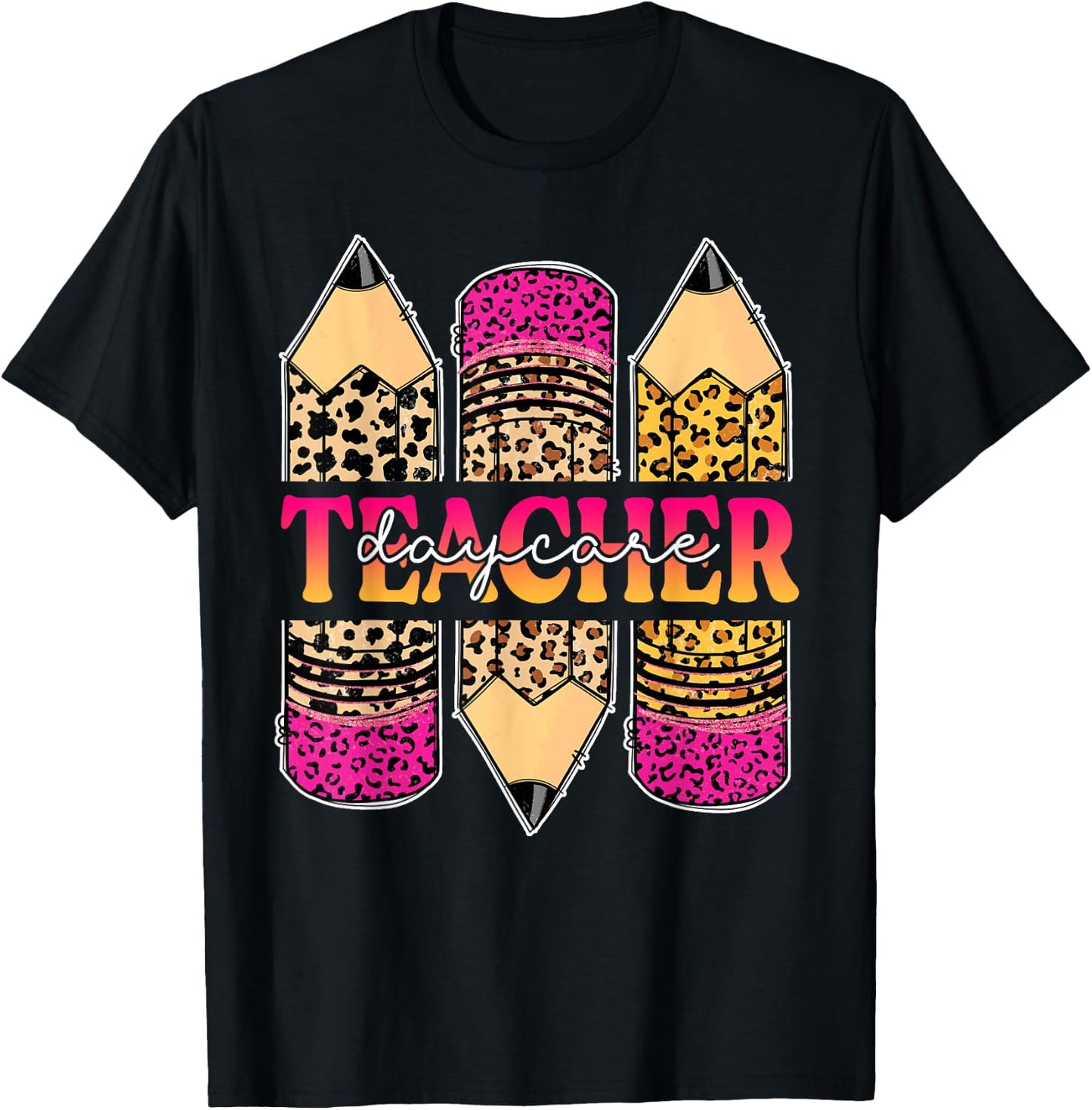 Leopard Pencil Daycare Teacher Back To School Teaching Women T-Shirt - T-Shirt | Black