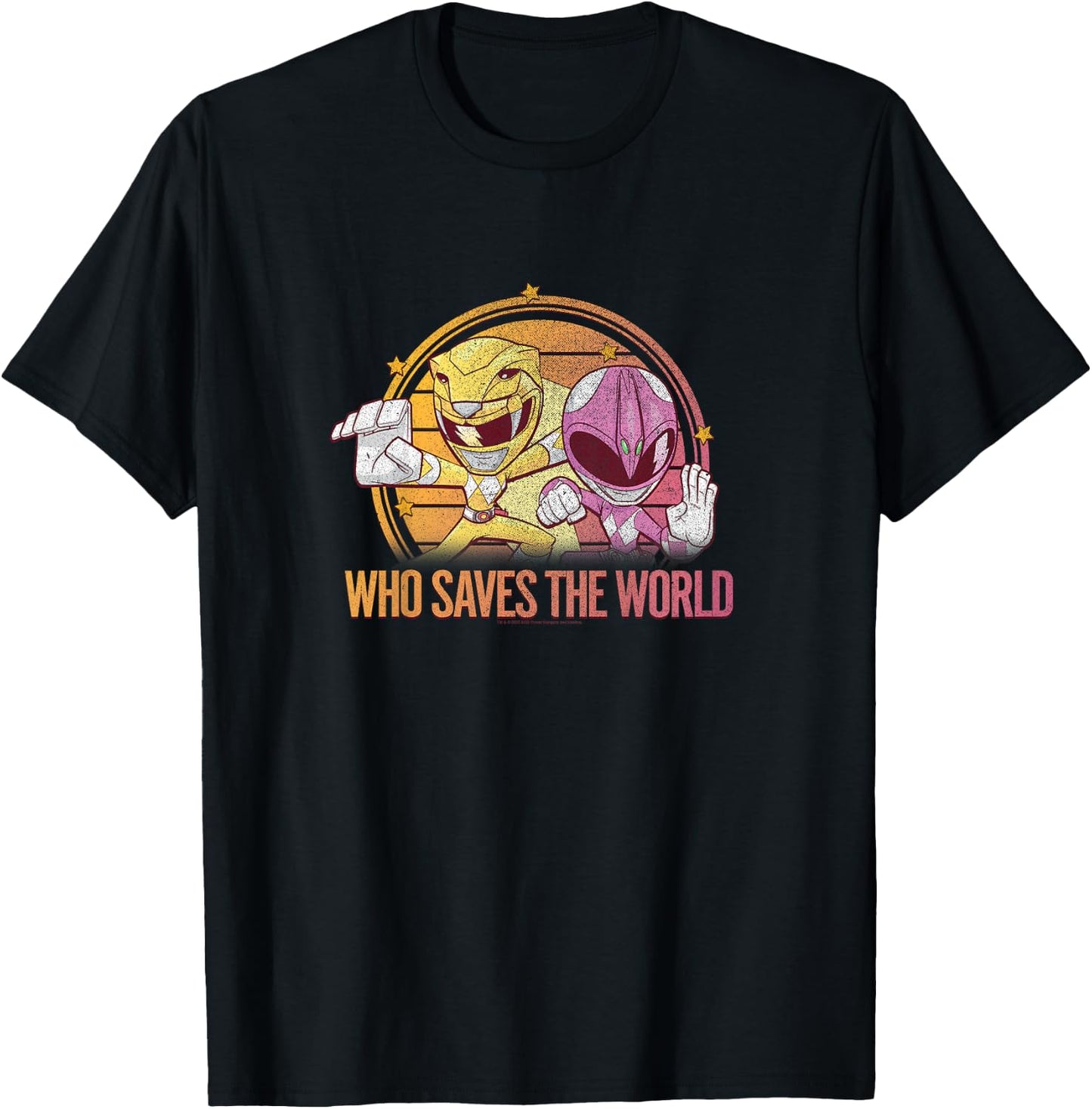 Power Rangers Pink Ranger & Yellow Ranger Saves The World T-Shirt - T-Shirt | Black