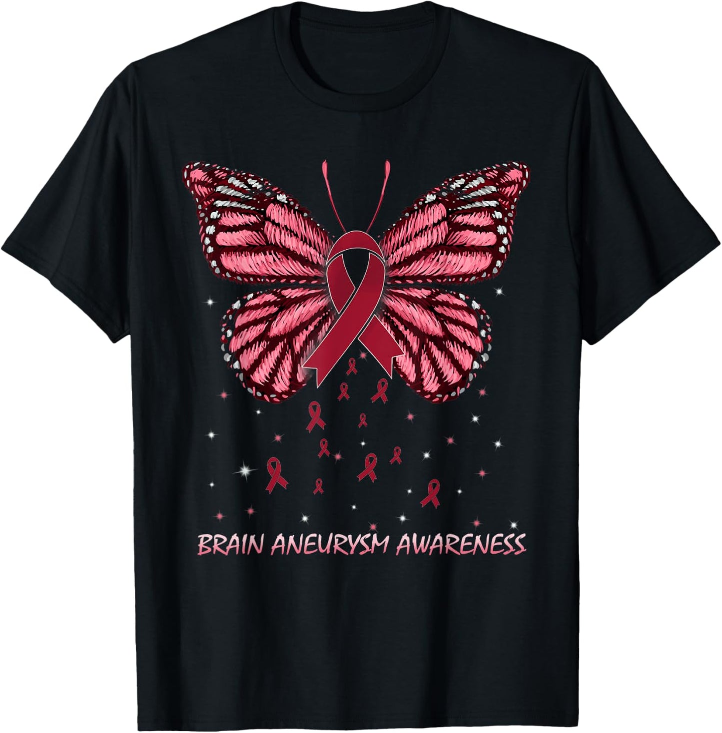 Brain Aneurysm Awareness Butterfly T-Shirt - T-Shirt | Black