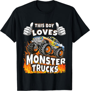 Kids This Boy Loves Monster Trucks Boys Kids T-Shirt - T-Shirt | Black