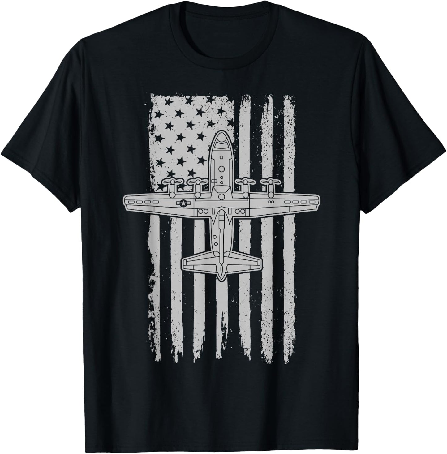 C130 Hercules American Flag Runway Military Airplane C130 T-Shirt - T-Shirt | Black