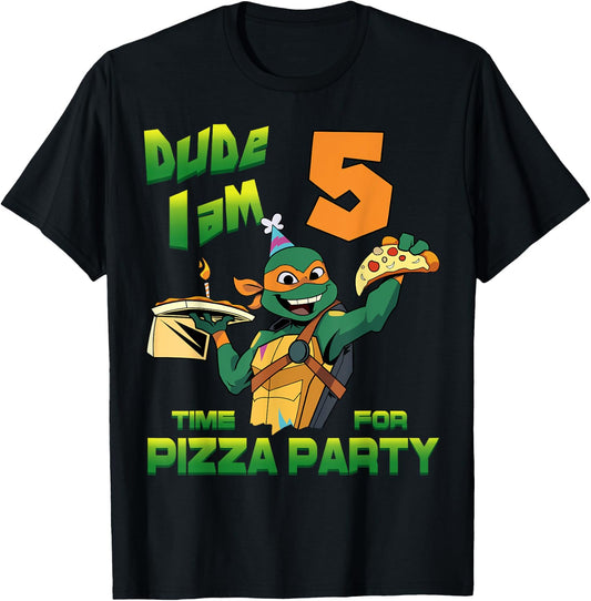 Mademark x Teenage Mutant Ninja Turtles - Dude I am 5 Years Old Mikey Pizza Birthday Party T-Shirt - T-Shirt | Black