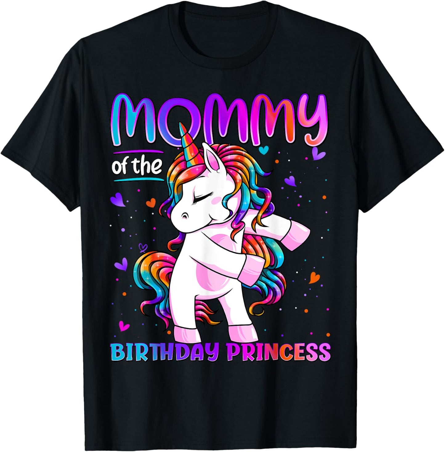 Mommy of the Birthday Princess Girl Flossing Unicorn Mom T-Shirt - T-Shirt | Black