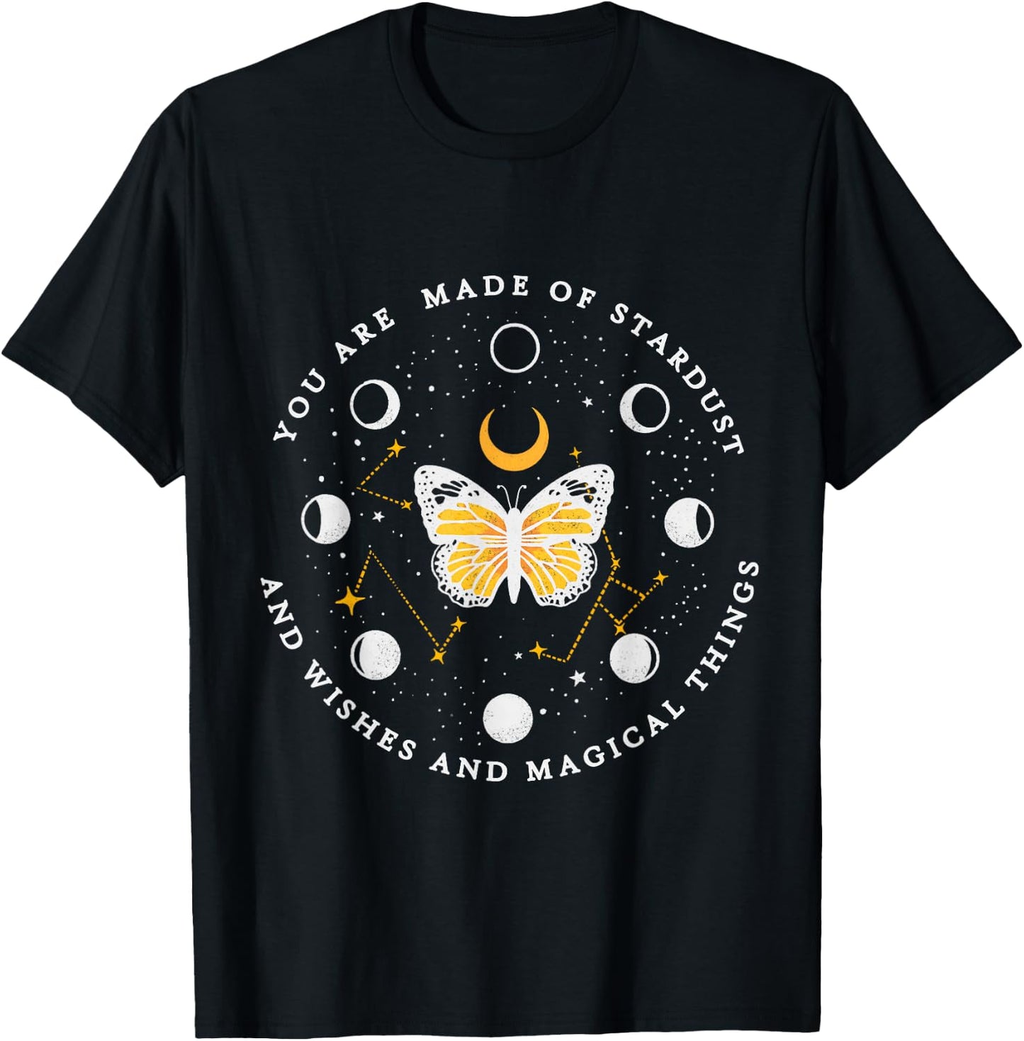 You are made of stardust - Celestial Butterfly Moon Phase T-Shirt - T-Shirt | Black