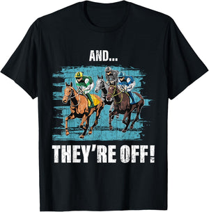 And They're Off Funny Barrel Racer Horse Racing Graphic T-Shirt - T-Shirt | Black
