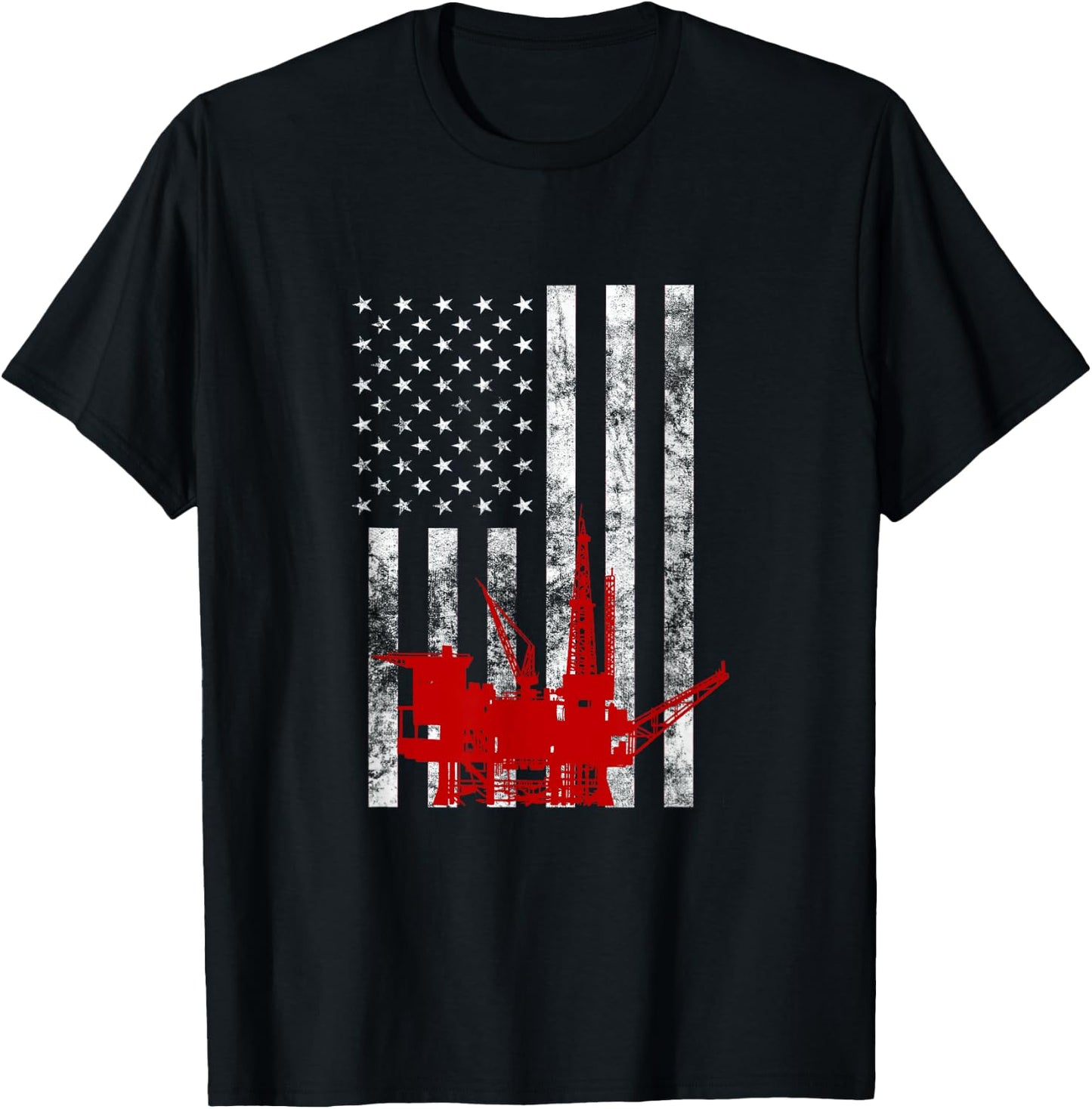 Oil Rig Drilling US Flag Oilfield Worker American Oil Worker T-Shirt - T-Shirt | Black