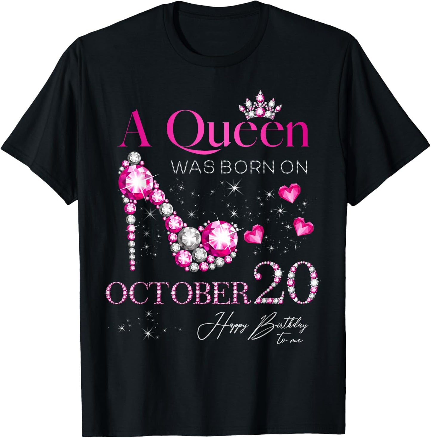 A Queen Was Born on October 20, 20th October Birthday T-Shirt - T-Shirt | Black