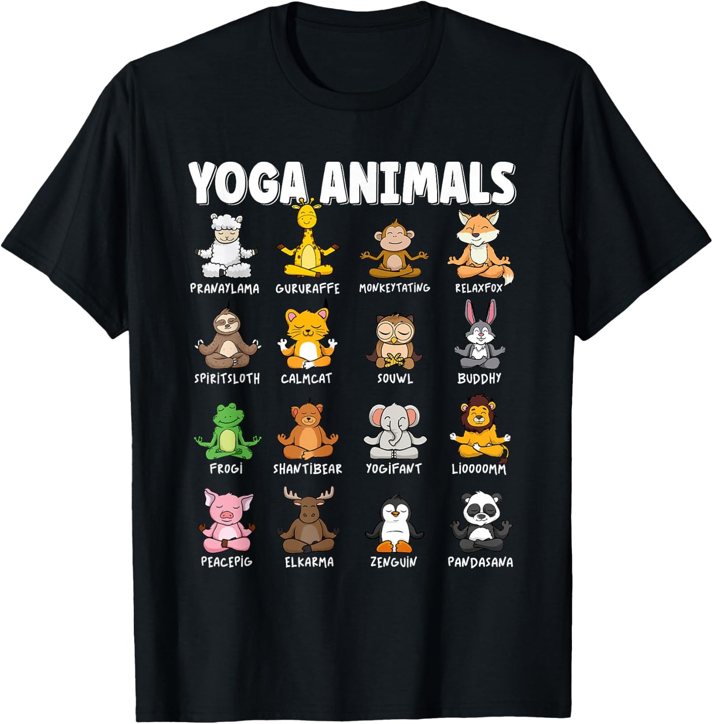 Funny Cute Animals in different Yoga Positions | Yoga Animal T-Shirt - T-Shirt | Black