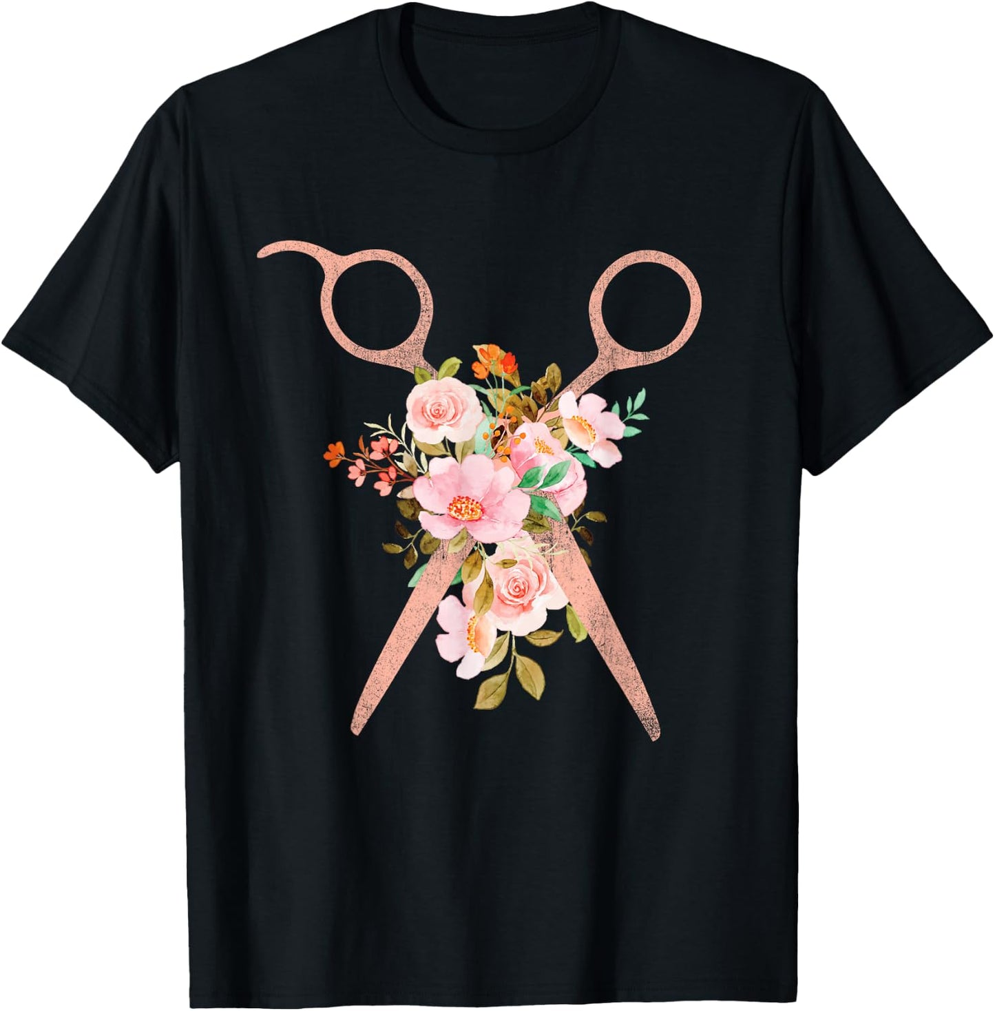 Hairstylist Floral Scissors - Hairdresser Barber Salon Shop T-Shirt - T-Shirt | Black