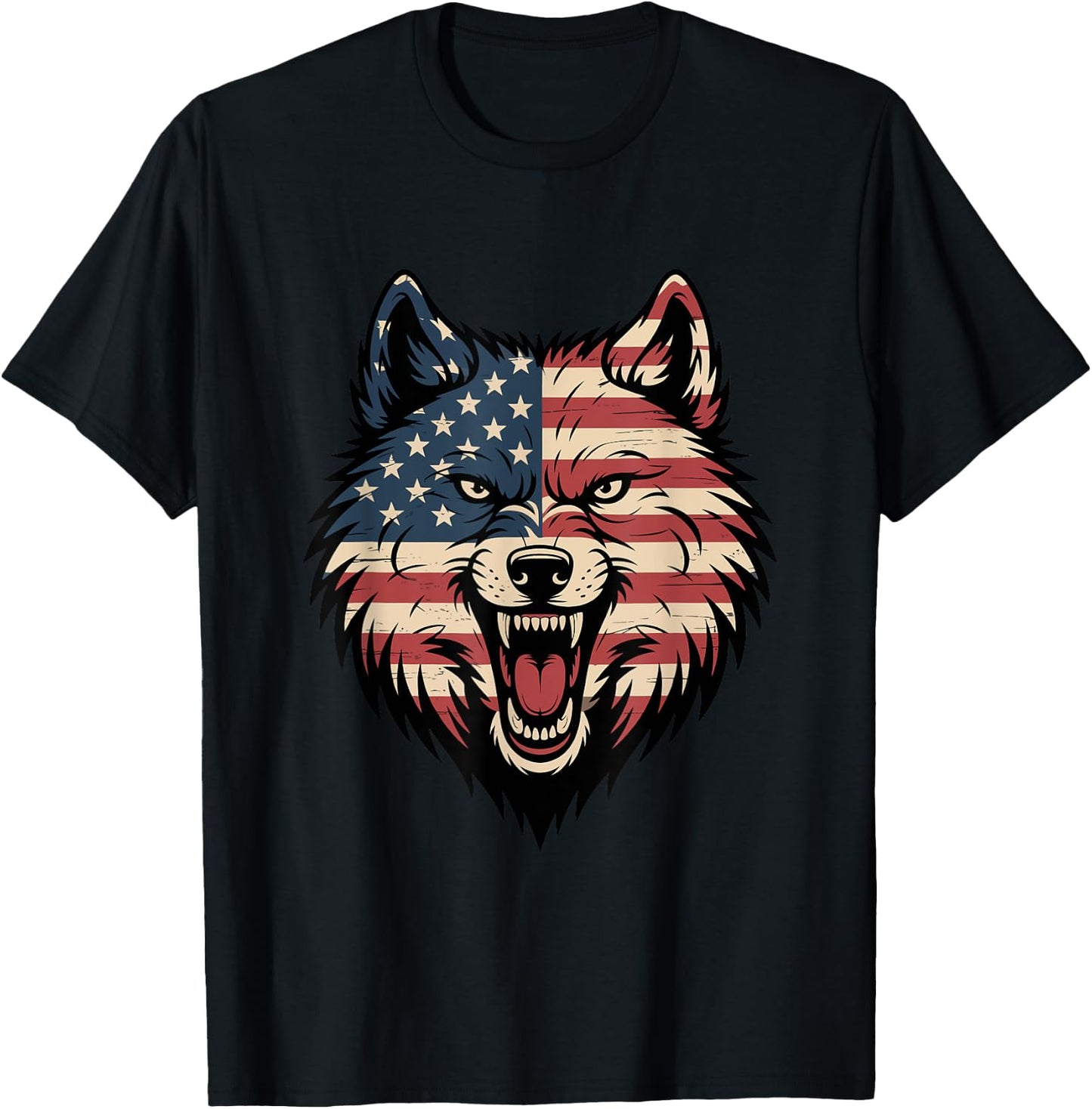 4th of July USA American Flag Wolf Patriotic Wolf Freedom T-Shirt - T-Shirt | Black