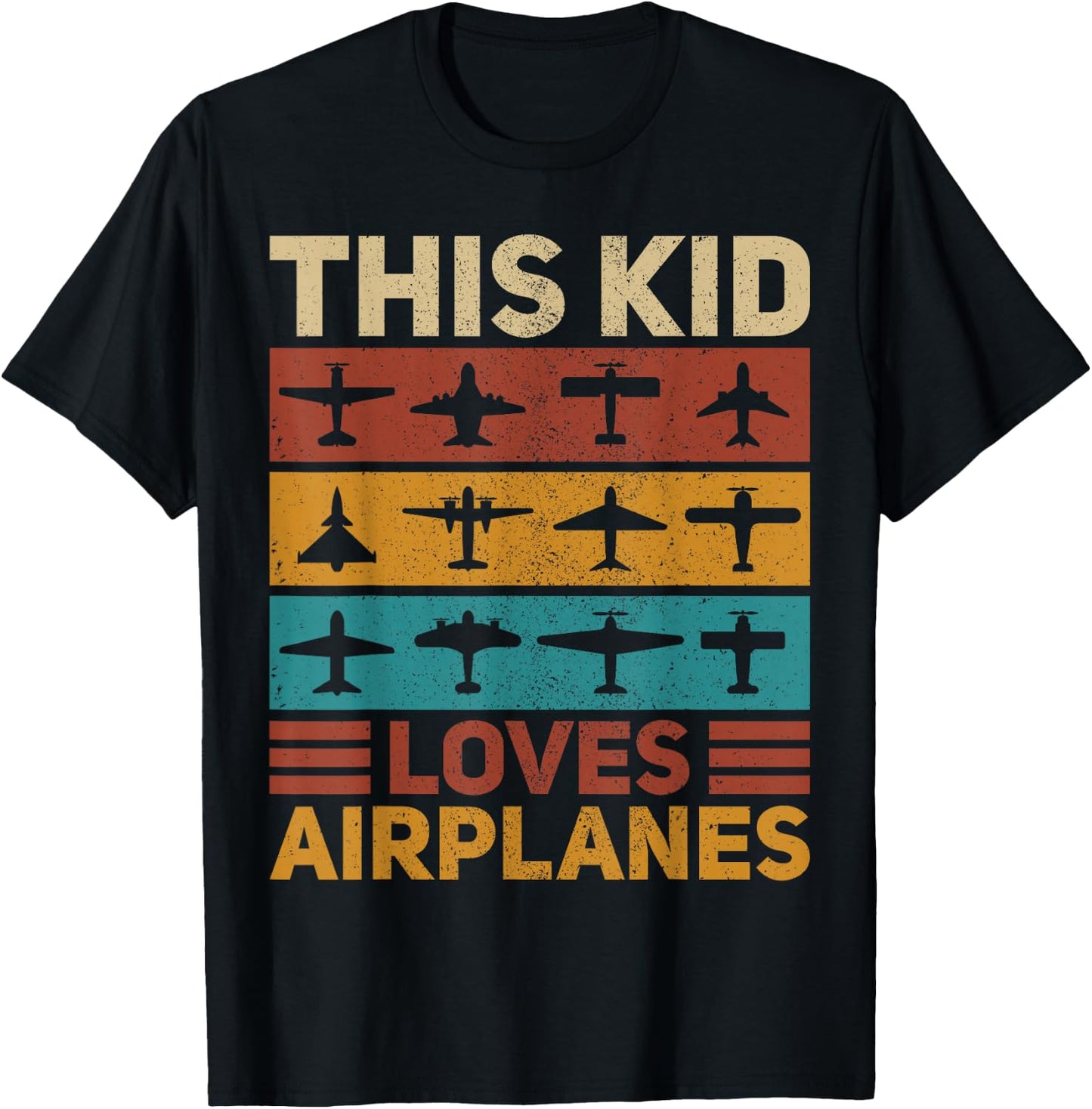 This Kid Loves Airplanes Pilot Plane Aviation Retro Airplane T-Shirt - T-Shirt | Black