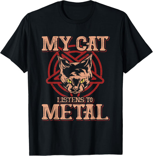 My Cat listens to Metal - Black Dark Rock Death Metal T-Shirt - T-Shirt | Black